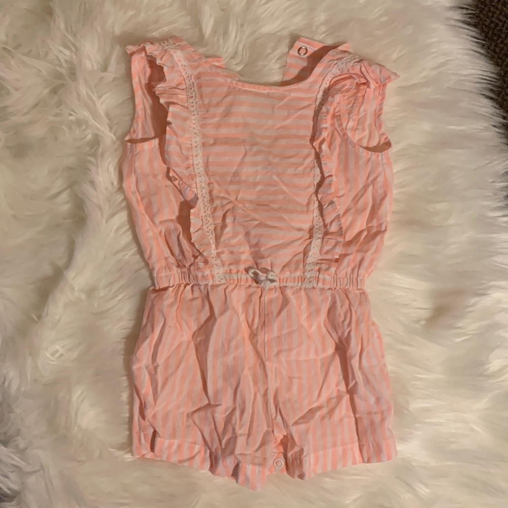 Carter’s romper. 12M. Coral and white stripes.